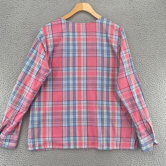 Vermont Country Store Top Womens Medium Pink Plaid 1/4 Button Front Long Sleeve - Picture 4 of 10